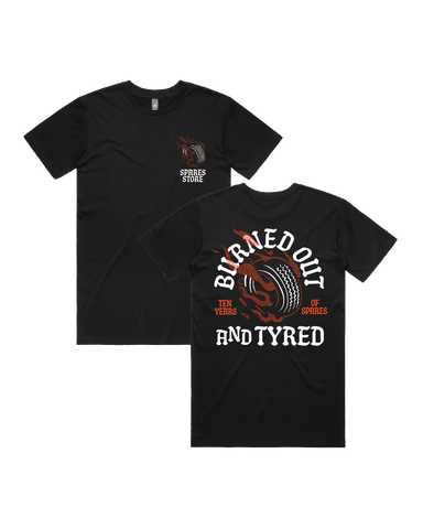 Sparesstore Ten year anniversary t-shirt burned out & tyred Black